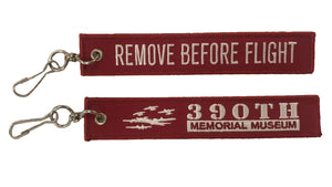 "Remove before Flight" key chain, with B-17's and 390th logo
