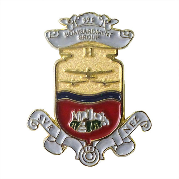small metal lapel pin with 390th bomb group emblem