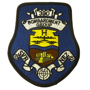 jacket patch with the 390th bomb group emblem on royal blue